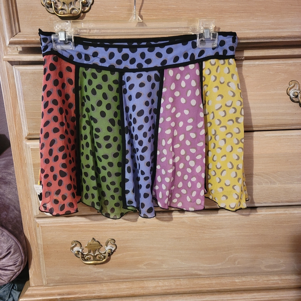 XXI Collection Multi Colored Polka Dot Mini Skirt with Black Trim Size 2